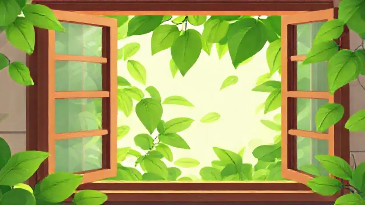 Hojas verdes llenan la ventana