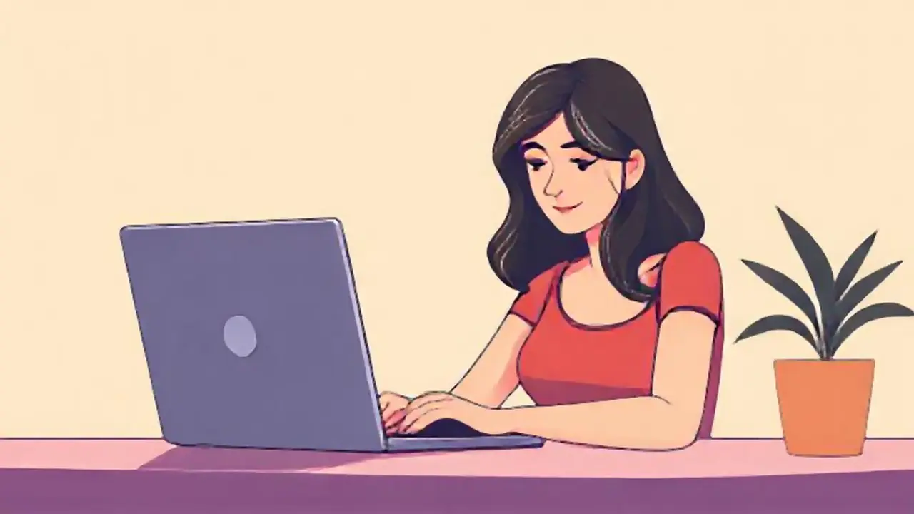 Mujer frente a un portátil con luz suave
