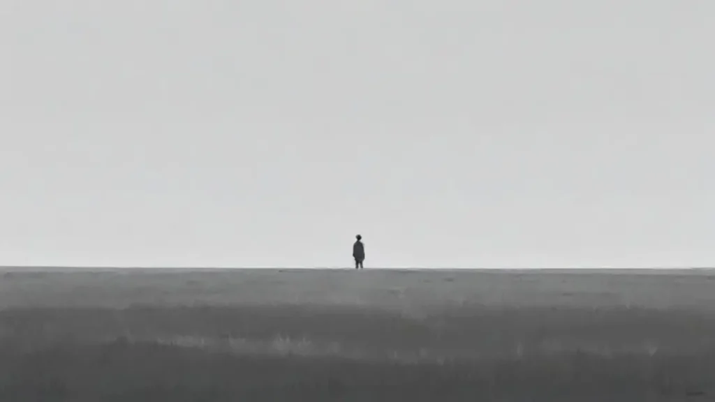 Un solitario en un campo gris