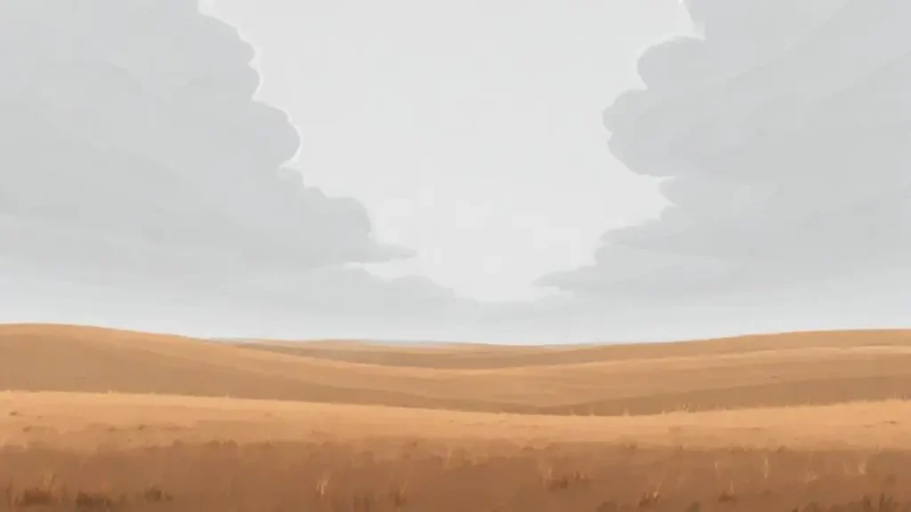 Cielo gris sobre campos vacíos