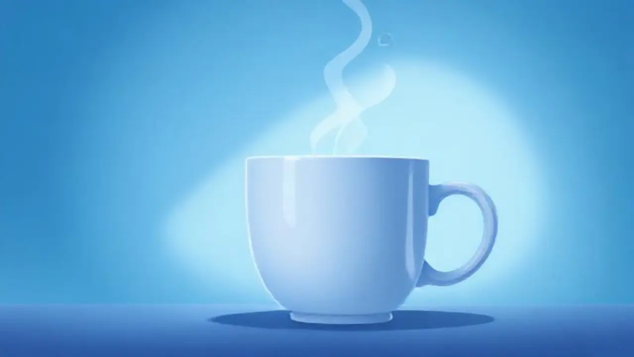 Luz azul tenue, taza humeante