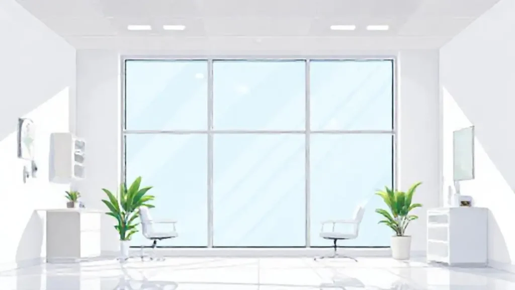 Consultorio médico blanco con gran ventana