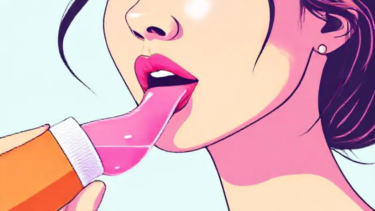 Mujer con la boca rosa