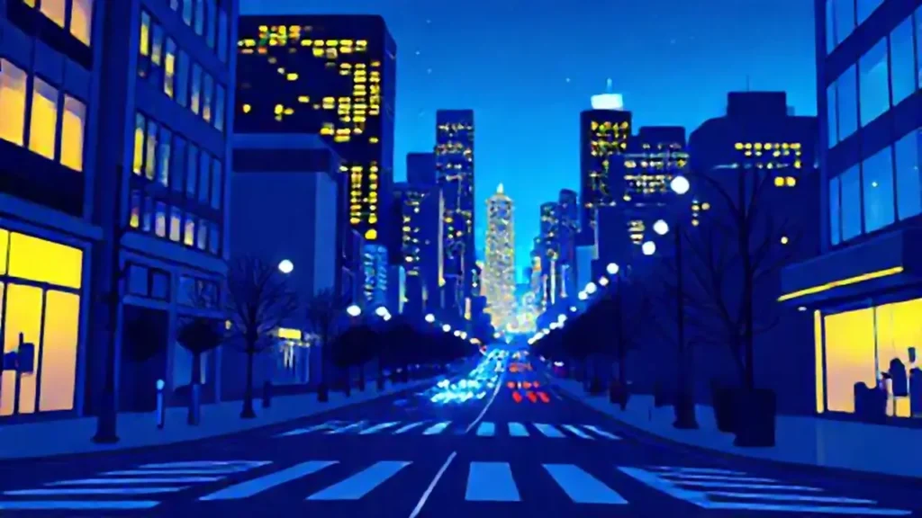 El cielo azul refleja luces de la ciudad