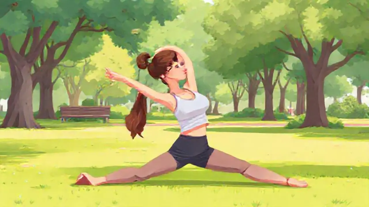 Mujer estirándose en el parque