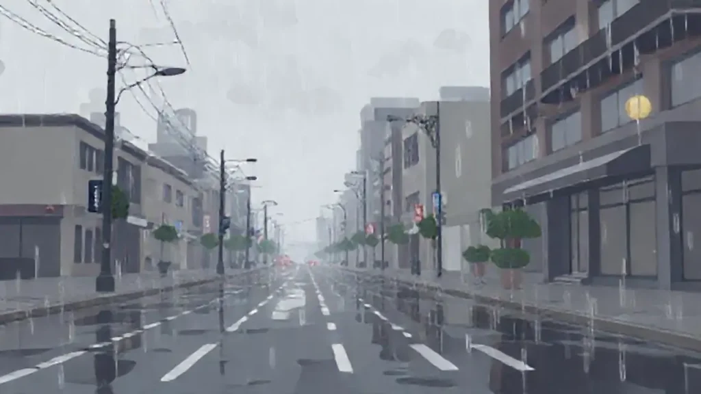 Lluvia gris sobre calles vacías