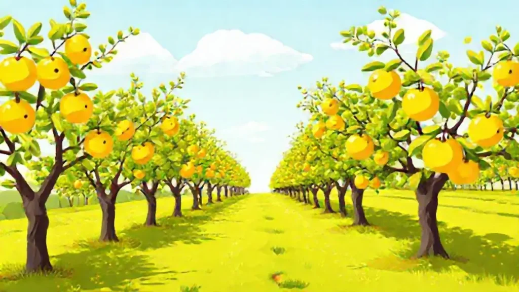 Un huerto de manzanas amarillas