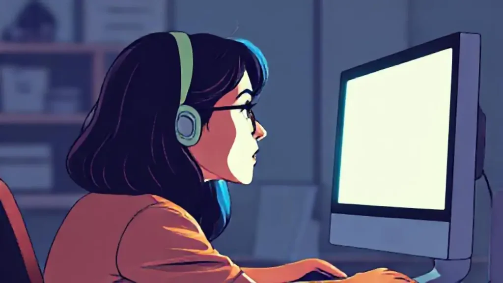 Mujer observa la pantalla brillante