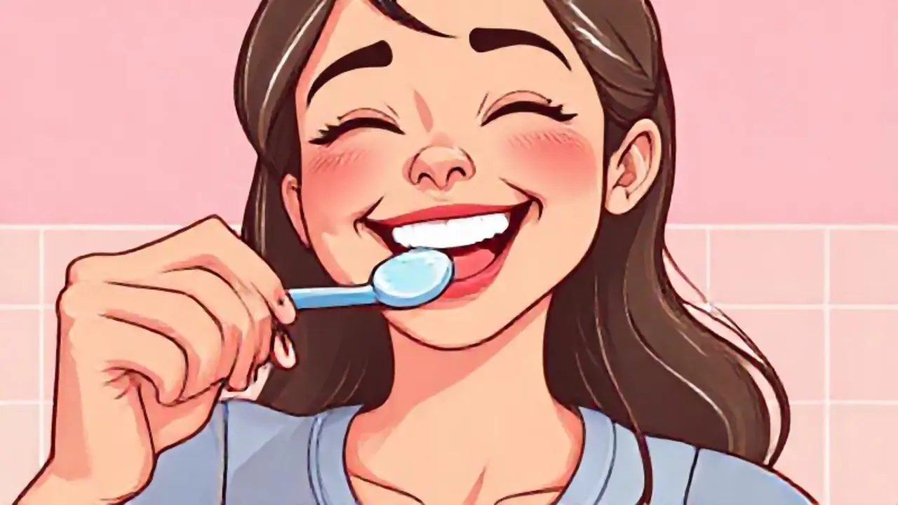 Mujer sonriente cepillándose los dientes