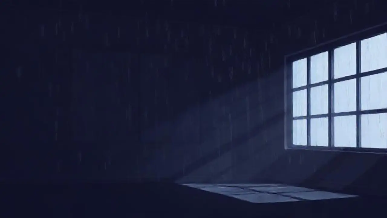 Oscuridad y lluvia en una habitación vacía