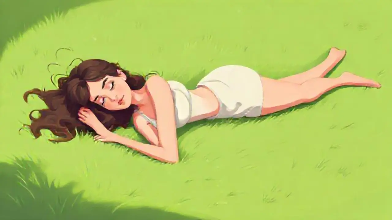 Mujer descansando sobre hierba verde