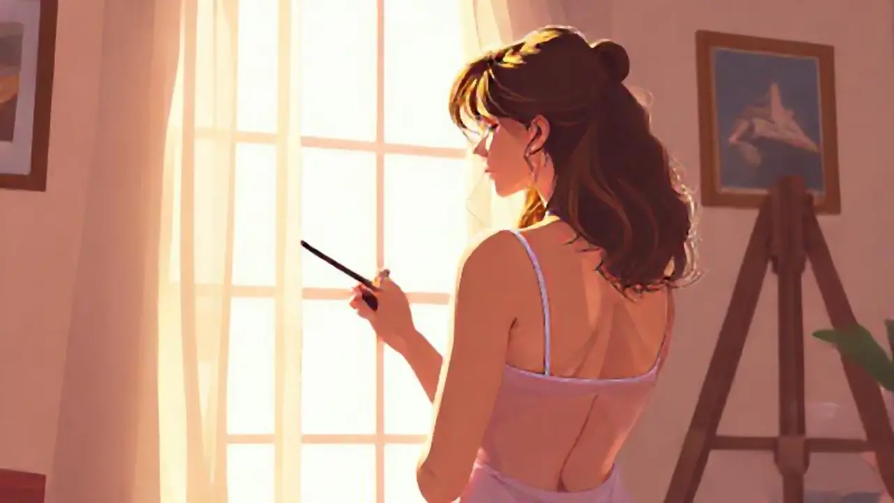 Mujer pinta en un cuarto soleado