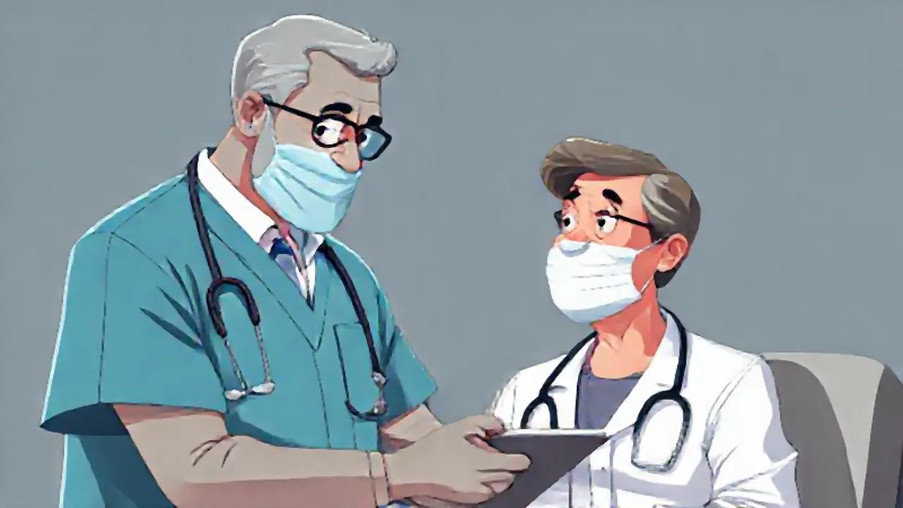 El doctor gris está junto al paciente
