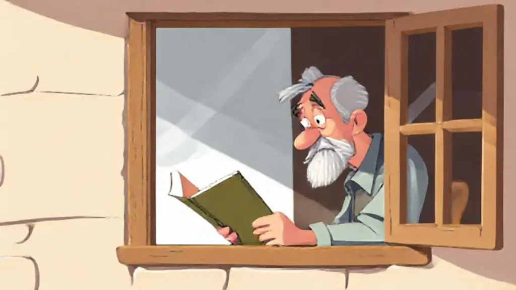 Un anciano lee junto a la ventana