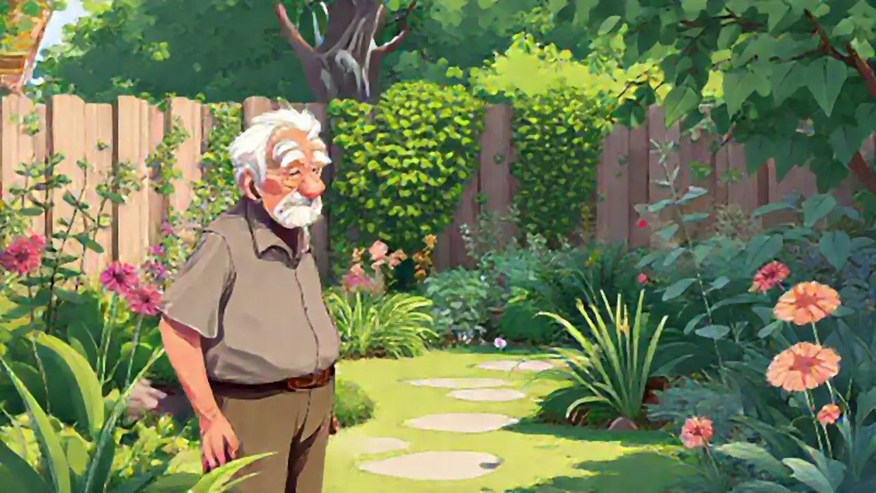 Hombre anciano en el jardín