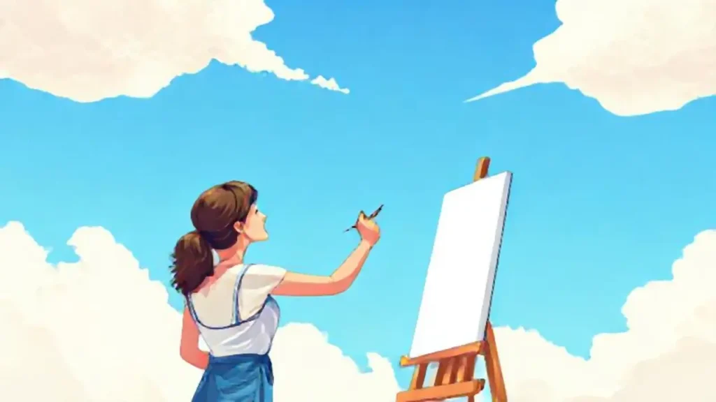 Mujer pinta el cielo azul