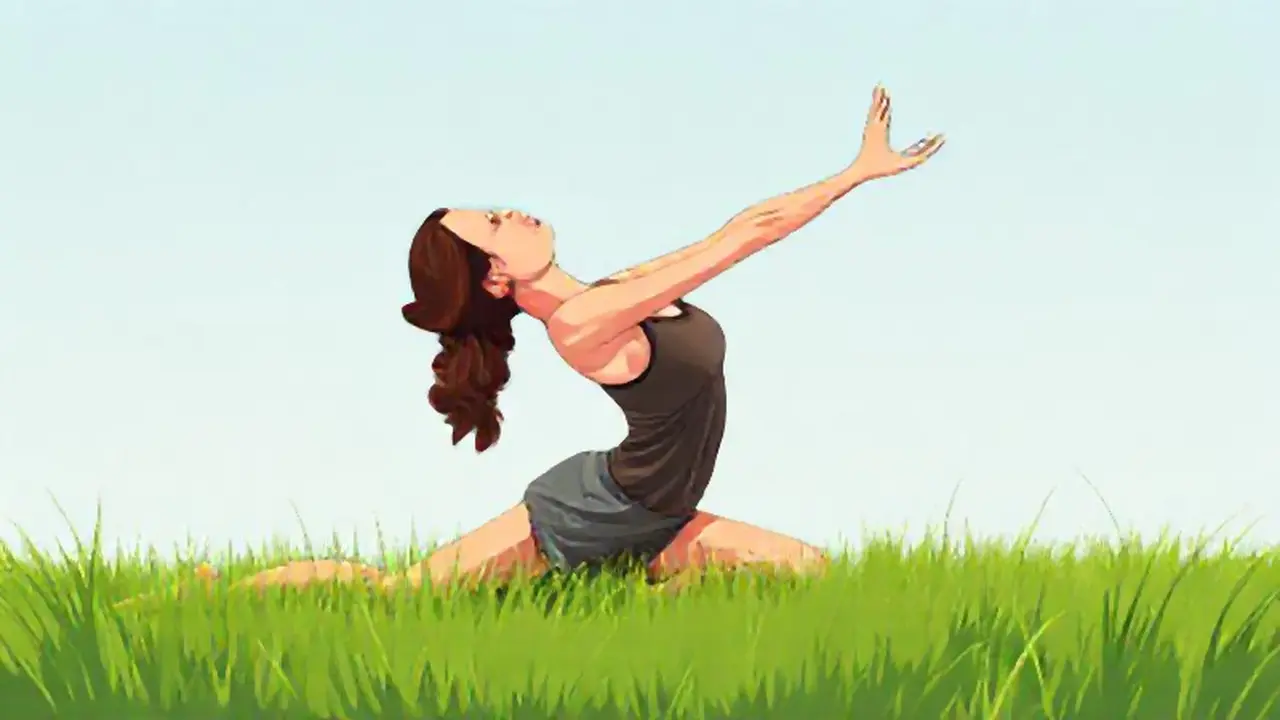 Mujer se estira en el campo