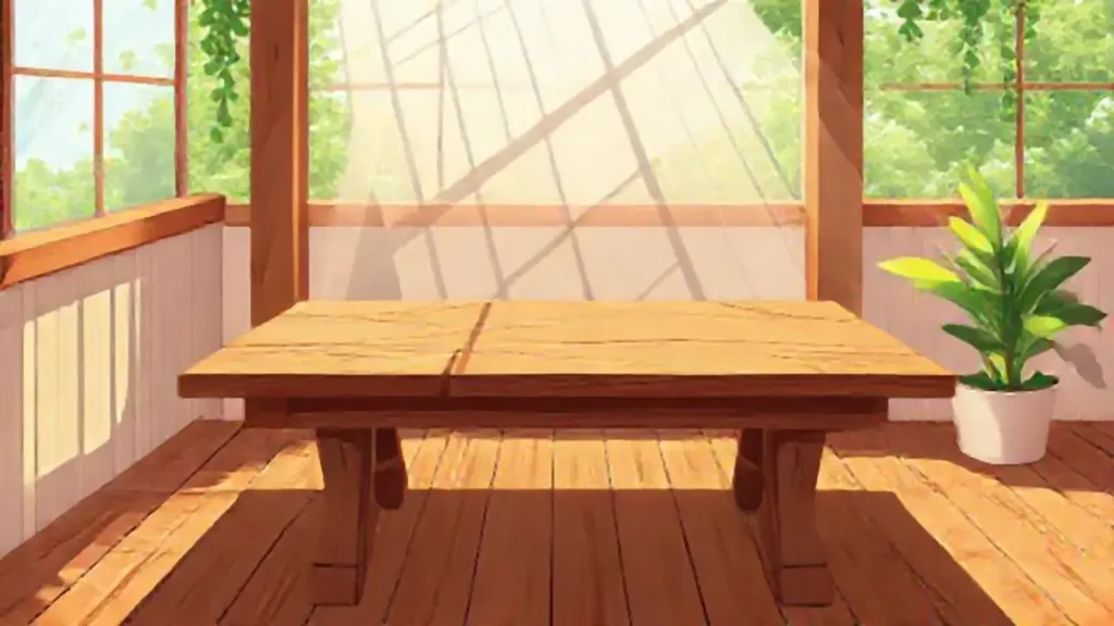 La luz baña la mesa de madera