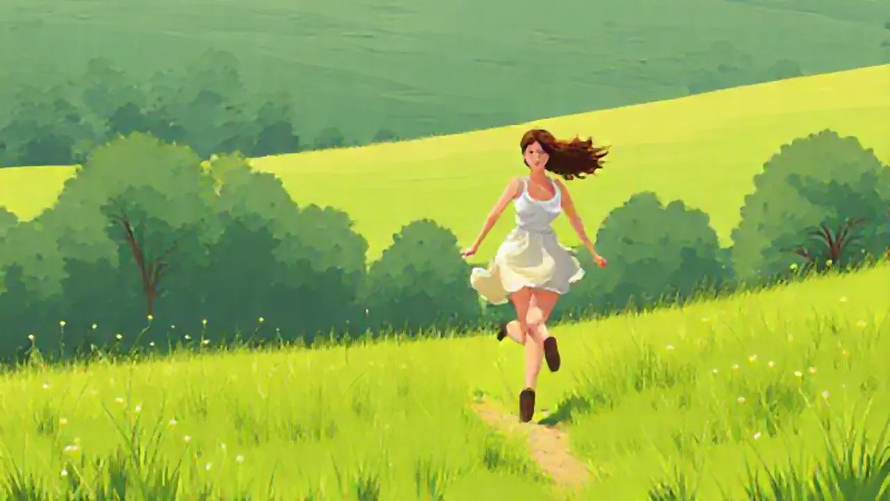 Mujer corre por el prado
