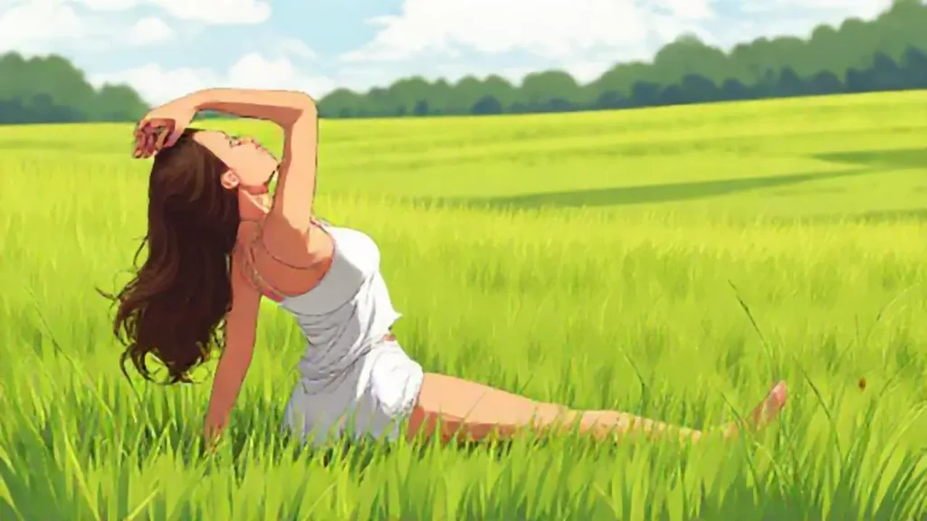 Mujer estirándose en el campo