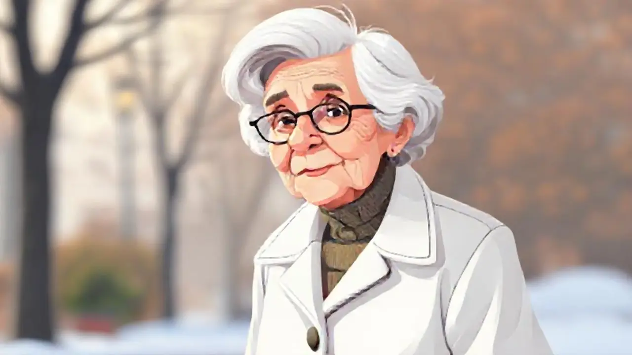 Una mujer mayor con bata blanca
