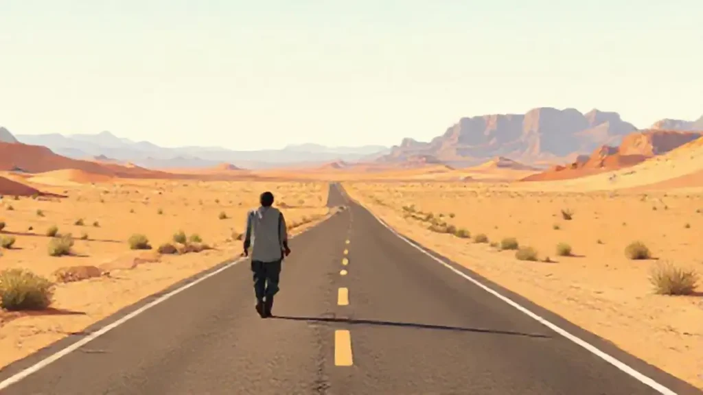 Un solitario caminante en el desierto