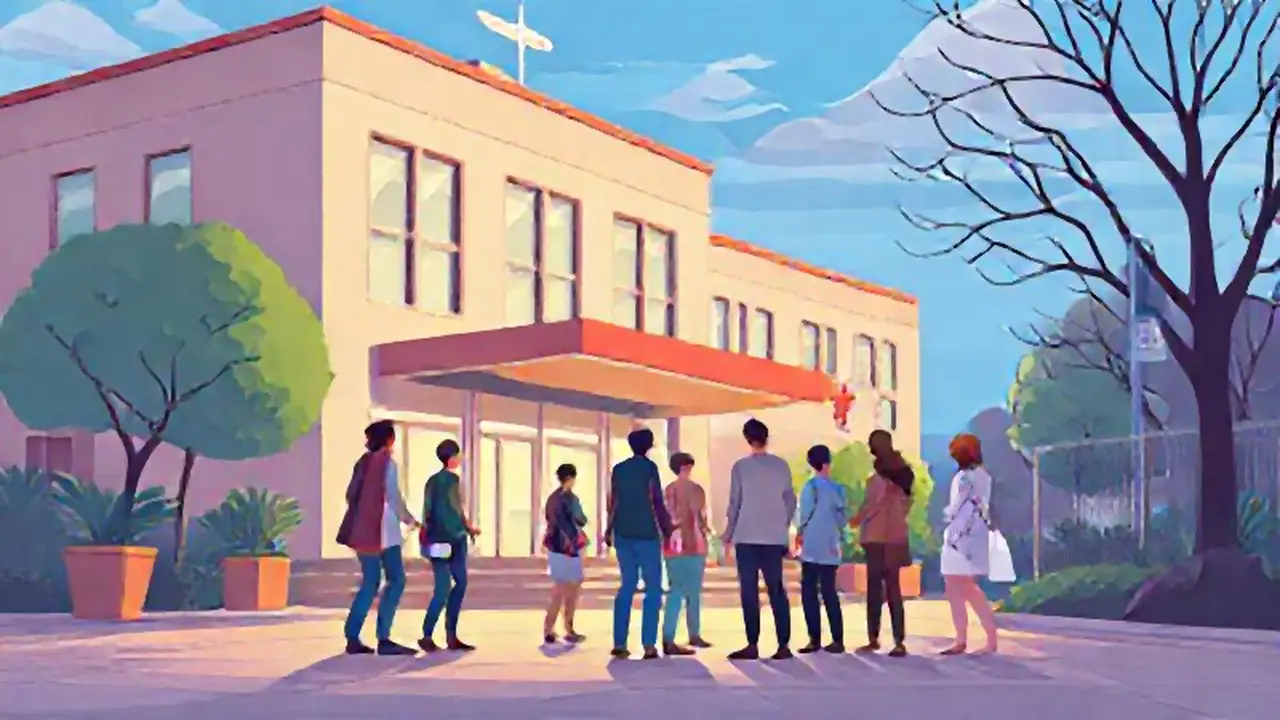 Personas cerca del hospital