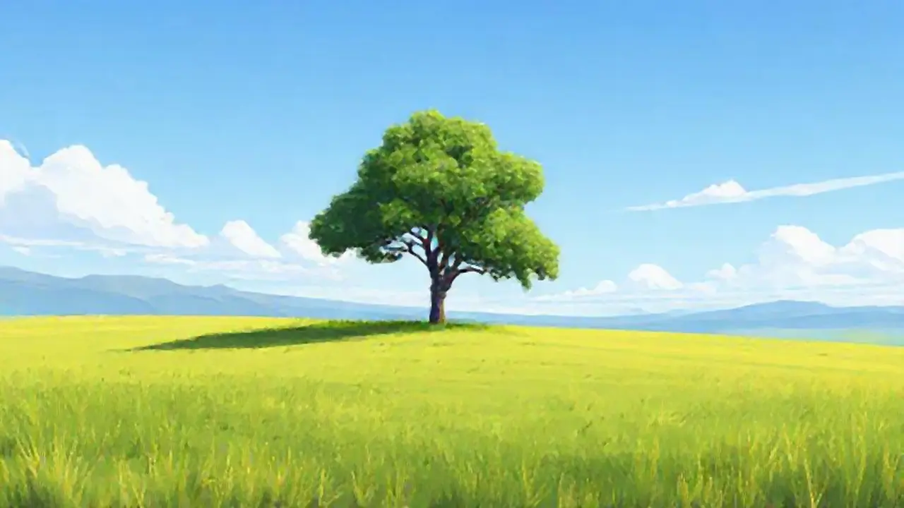 Campo abierto con un árbol solitario