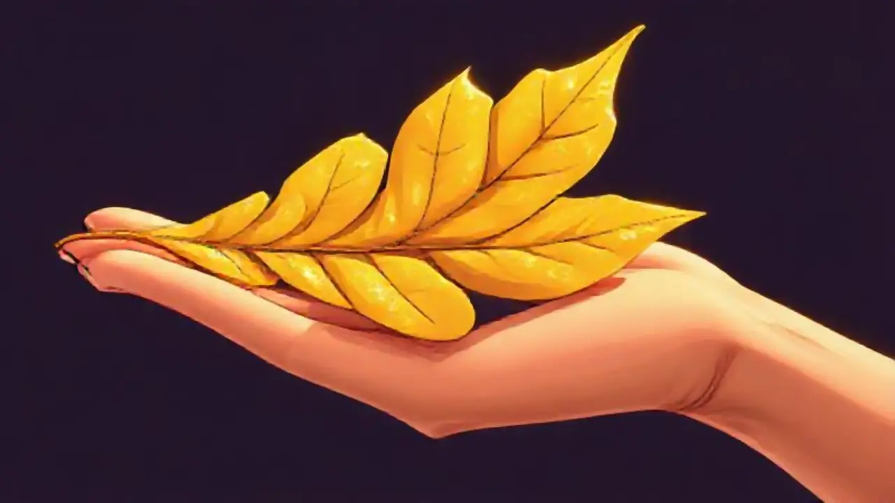 Hoja dorada en la mano
