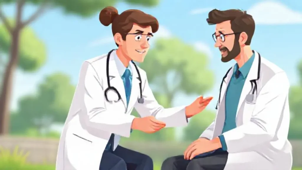 Médico examina paciente al aire libre