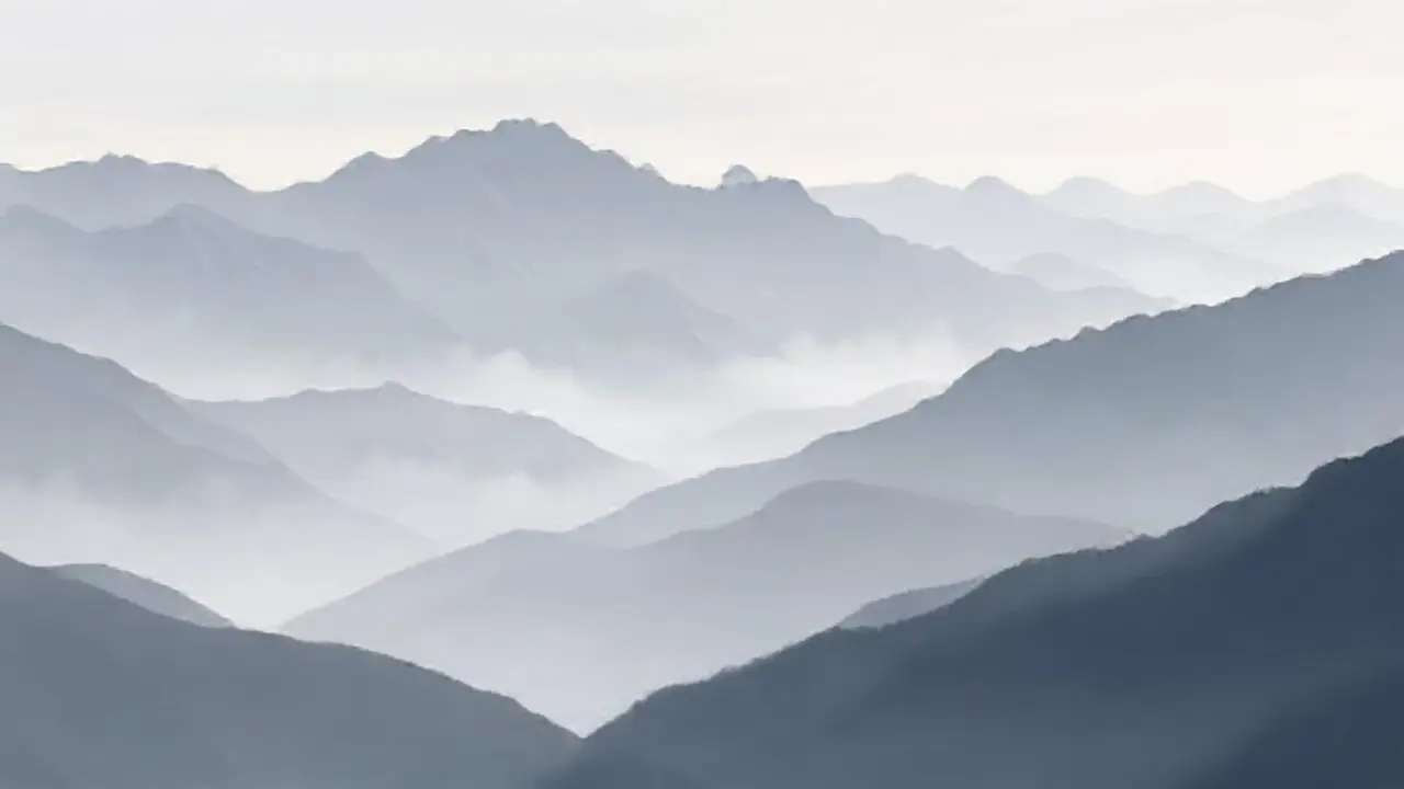 Montañas grises, niebla suave
