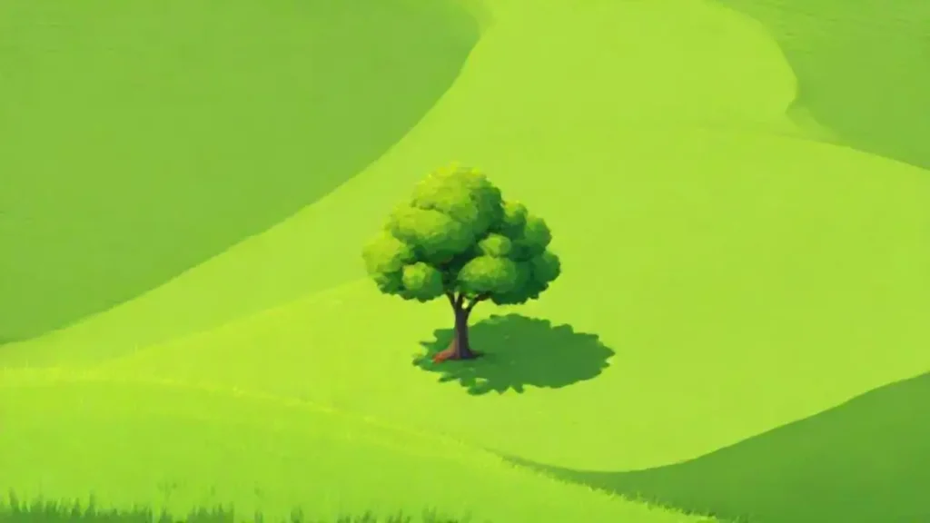 Campo verde con un árbol solo