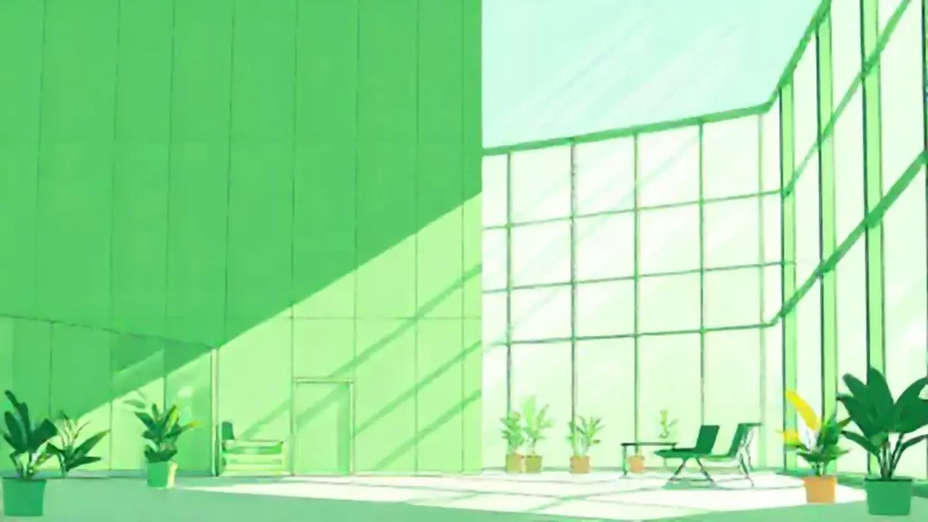 Edificio verde con luz solar