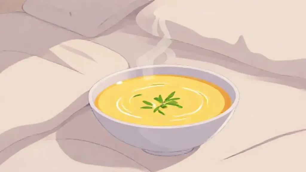Sopa cremosa junto a una cama