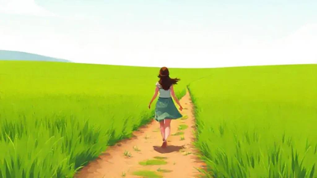 Mujer camina por el campo