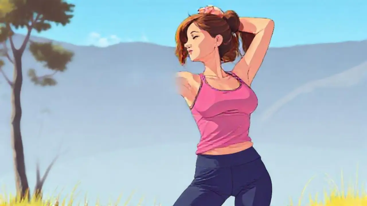 Mujer estirándose al aire libre
