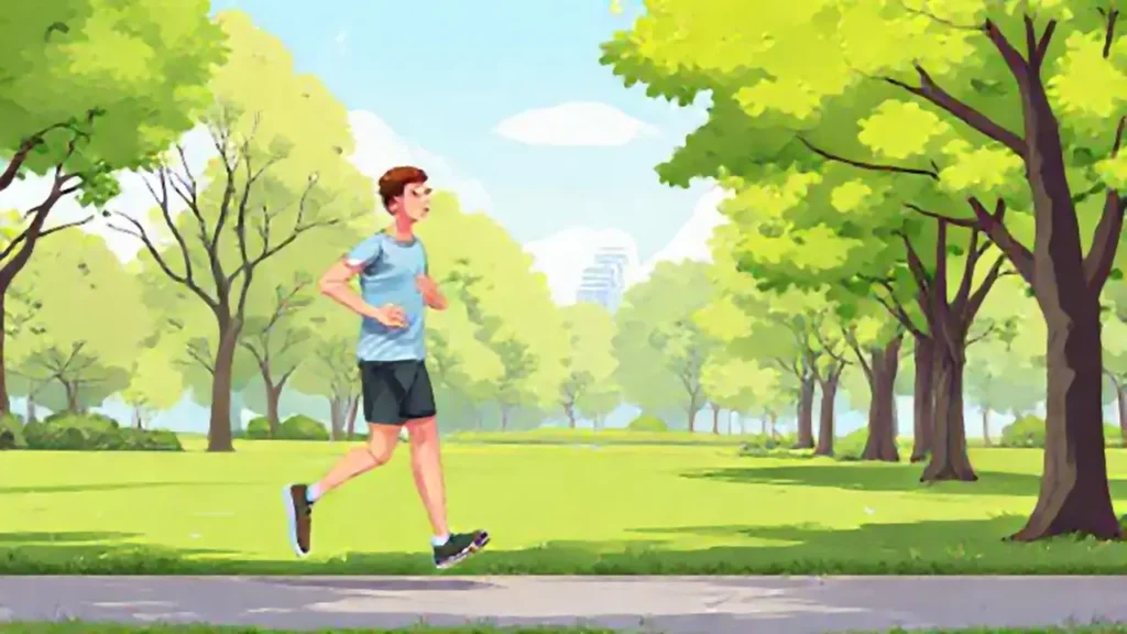 Un hombre corre en un parque verde
