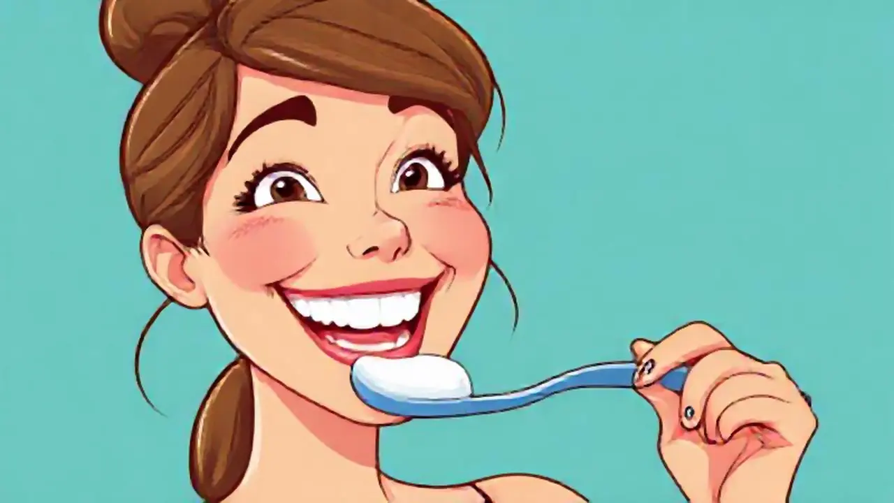 Mujer sonriente cepillándose los dientes