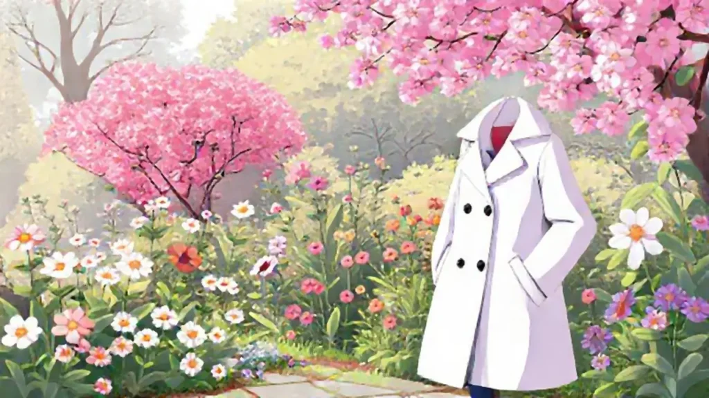Un médico junto a un jardín floreciente