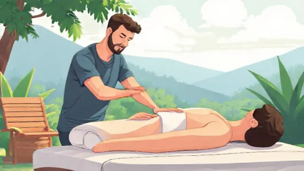 Hombre recibe masaje al aire libre