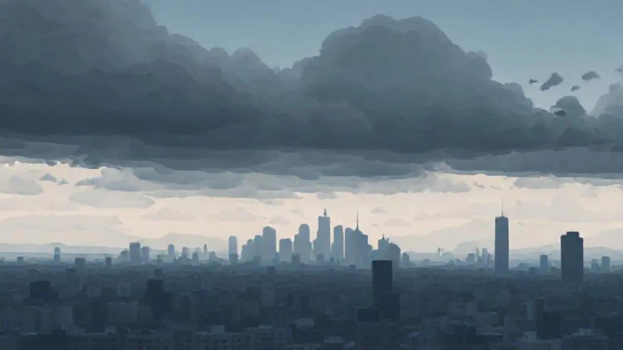Nubes oscuras sobre la ciudad gris