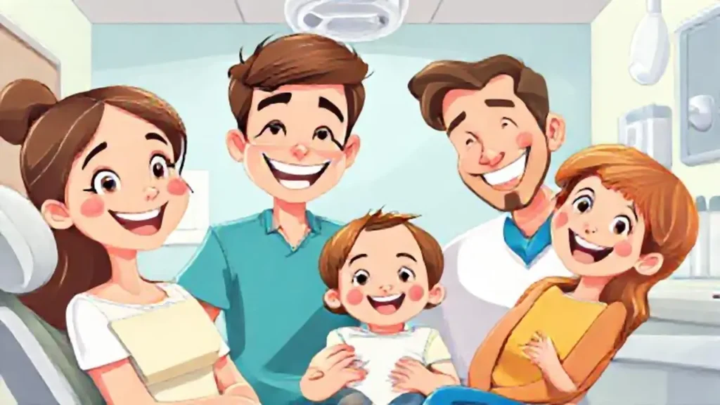 Familia sonriente en la consulta dental