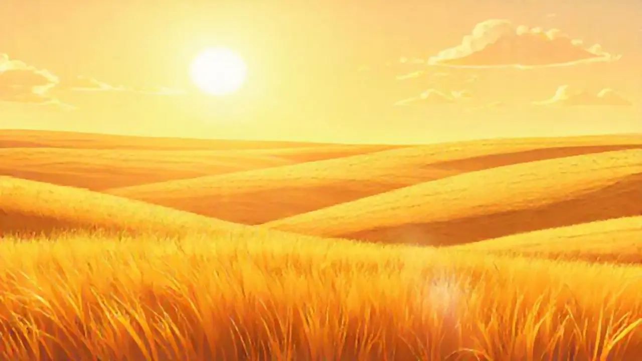 Sol dorado sobre campos cálidos