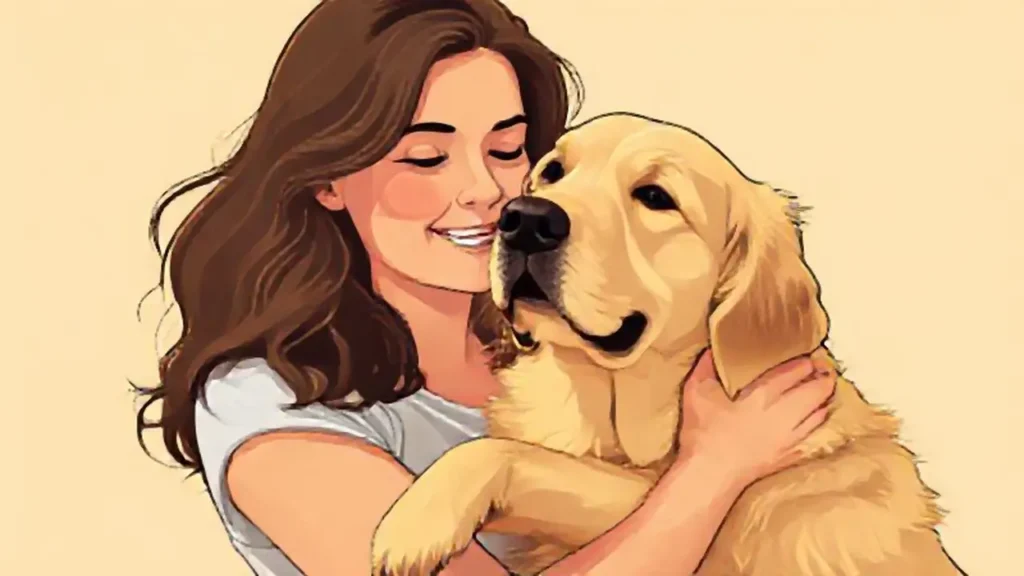 Mujer con perro dorado