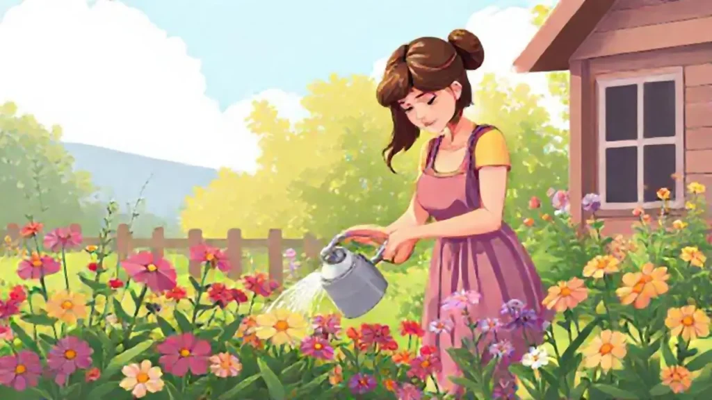 Mujer riega flores