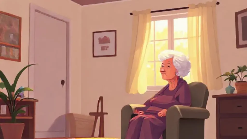 Mujer mayor en habitación soleada