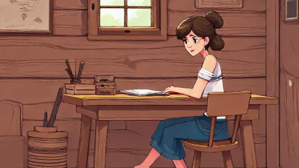 Mujer en escritorio de madera