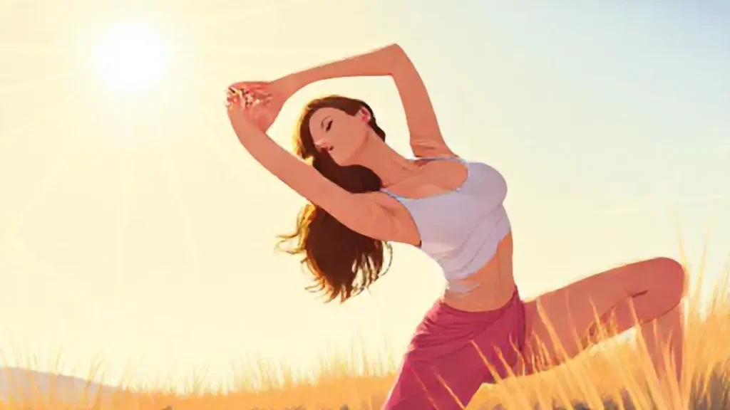 Mujer estirándose al sol
