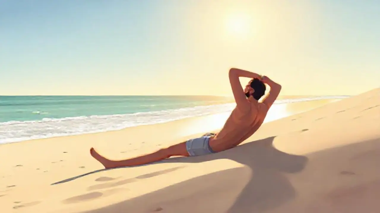 Hombre estirándose en la playa