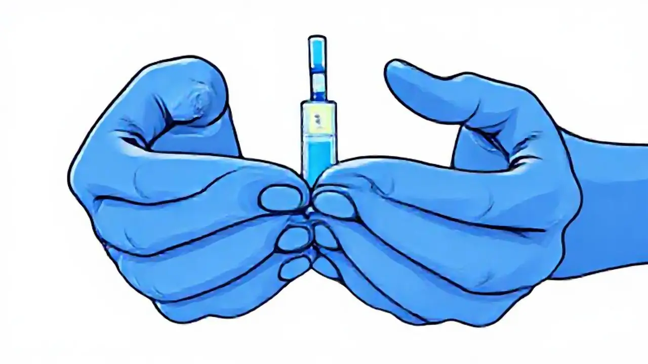 Frasco azul en manos pálidas